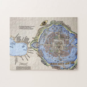 Antique Map of the Aztec Capital Tenochtitlan Jigsaw Puzzle