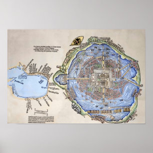 Antique Map of the Aztec Capital Tenochtitlan Poster