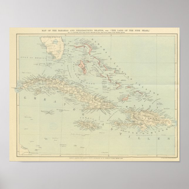 Antique Map of the Bahama Islands Poster (Front)