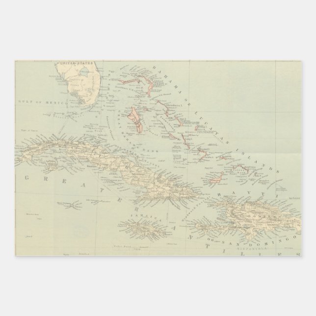 Antique Map of the Bahama Islands Wrapping Paper Sheet (Front)