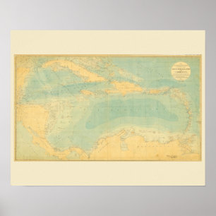 Antique Map of the Caribbean Sea Poster