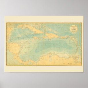 Antique Map of the Caribbean Sea Poster