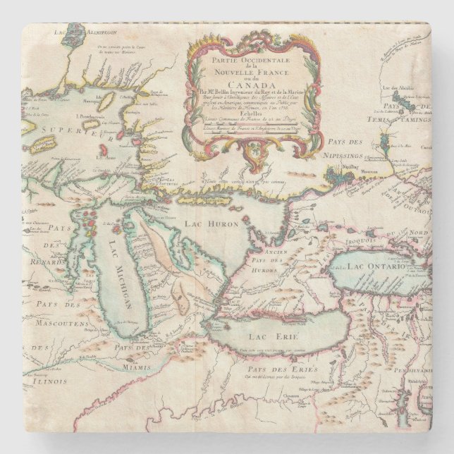 Antique Map of the Great Lakes Stone Coaster (Front)
