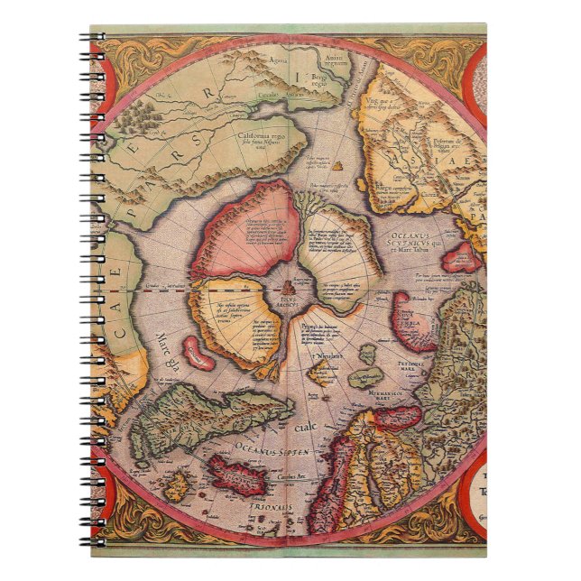 Antique Map of the North Pole Map by Mercator Notebook (Front)