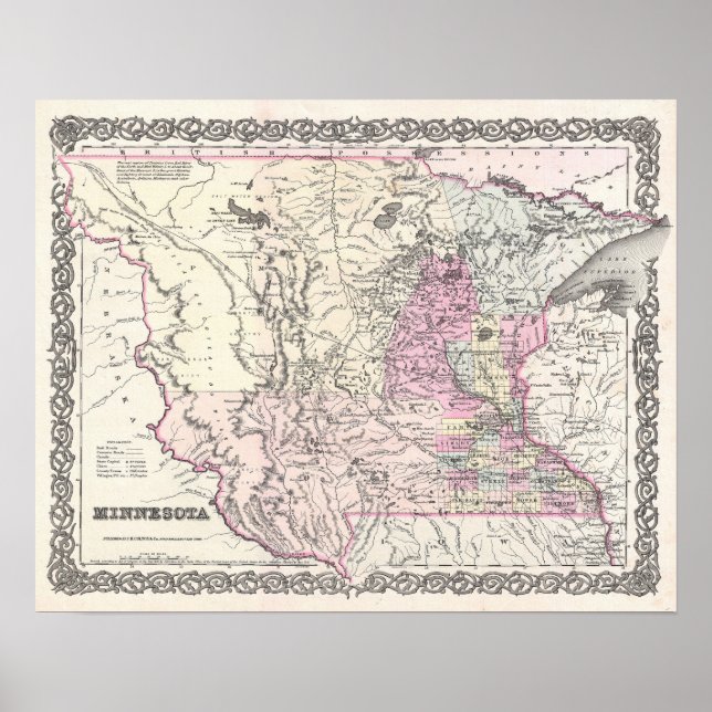 Antique Map of the state of Minnesota Poster (Front)