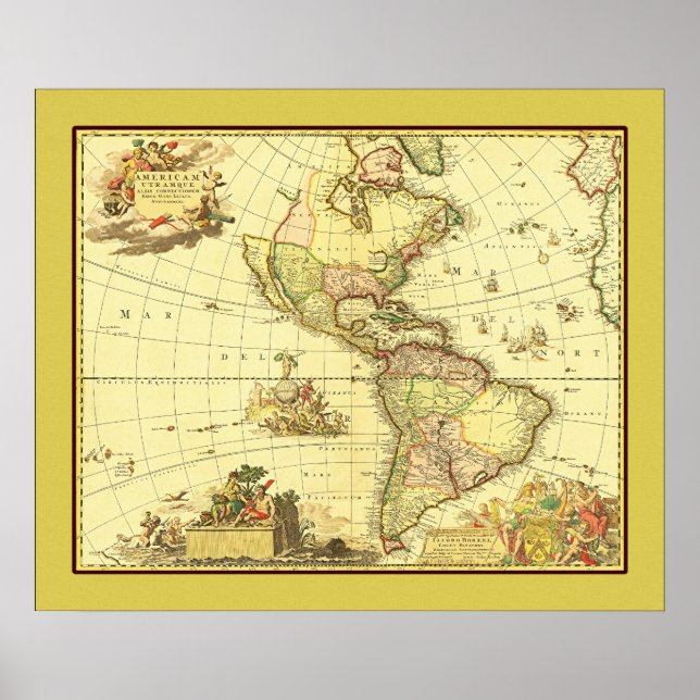 Antique Map of the Western Hemisphere ~ 1700's Poster (Front)