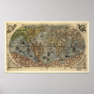 Antique Map of the World as of 1565 Poster
