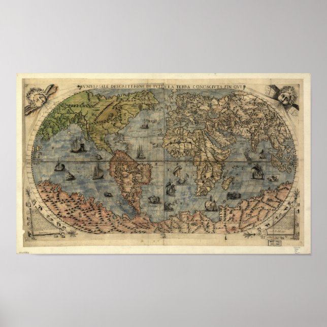 Antique Map of the World as of 1565 Poster (Front)
