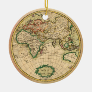 Antique Map of the World Ceramic Tree Decoration