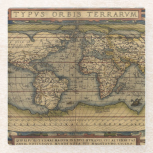 Antique Map of the World Glass Coaster