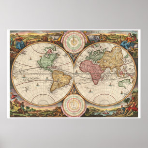 Antique map of the world poster