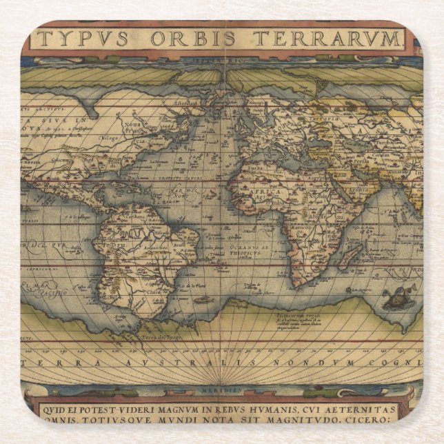 Antique Map of the World Square Paper Coaster (Front)