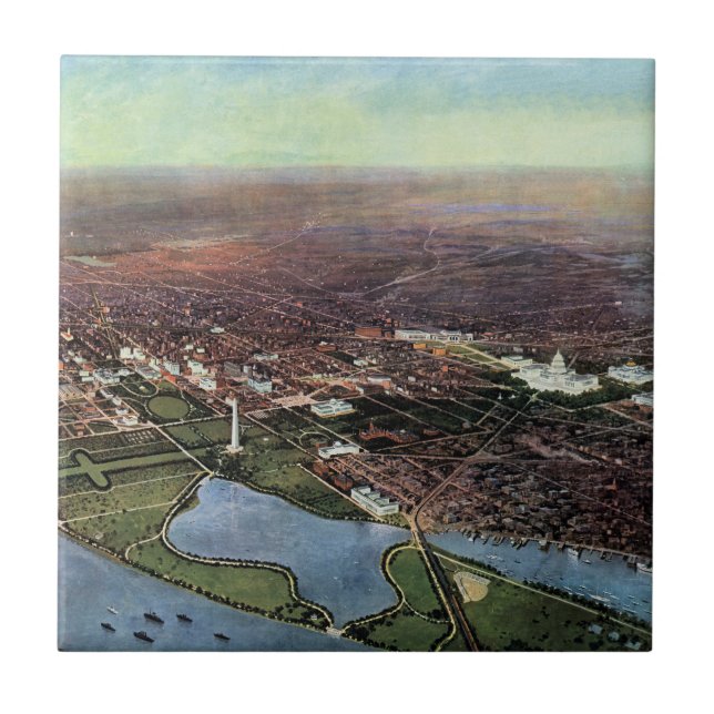 Antique Map of Washington DC and the Potomac River Ceramic Tile (Front)