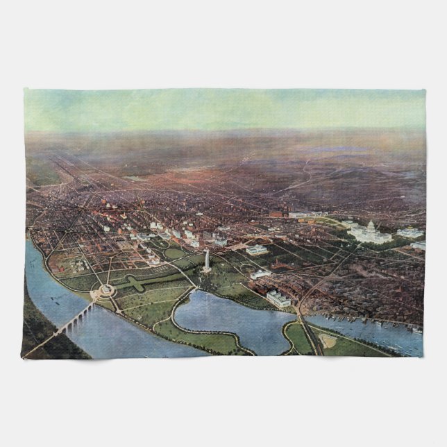 Antique Map of Washington DC and the Potomac River Tea Towel (Horizontal)
