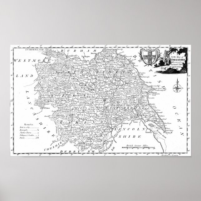 Antique Map of Yorkshire Poster (Front)