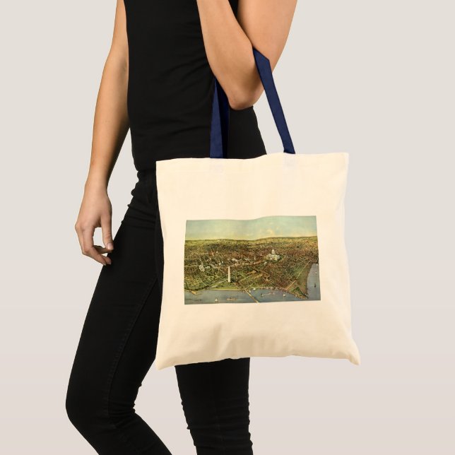 Antique Map, Panoramic View of Washington DC Tote Bag (Front (Product))