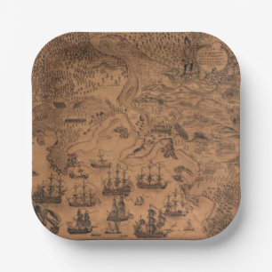 Antique map Pirate birthday party Paper Plate