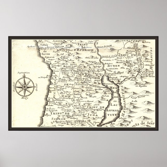 Antique Map Tribes of Israel, Jerusalem, Dead Sea Poster (Front)