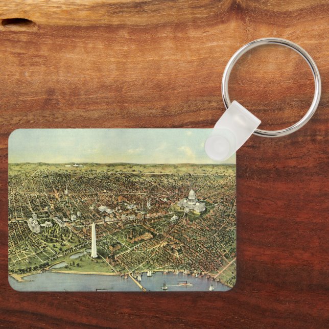 Antique Map with a Panoramic View of Washington DC Key Ring (Front)