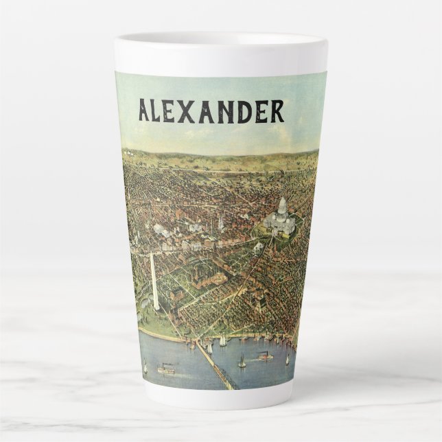 Antique Map with a Panoramic View of Washington DC Latte Mug (Front)