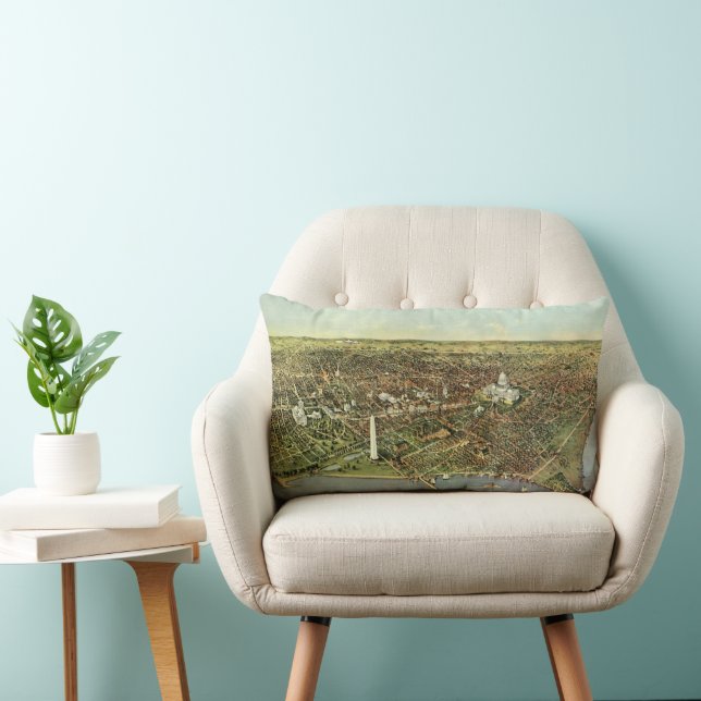 Antique Map with a Panoramic View of Washington DC Lumbar Cushion (Chair)