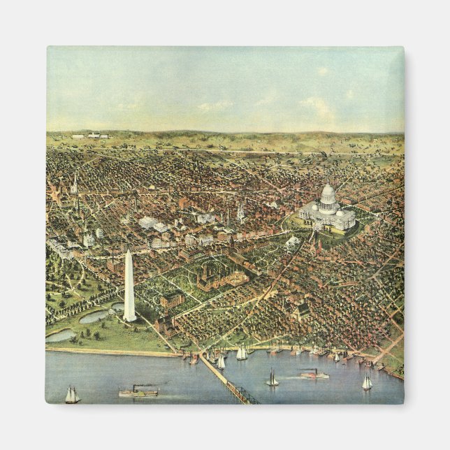 Antique Map with a Panoramic View of Washington DC Magnet (Front)