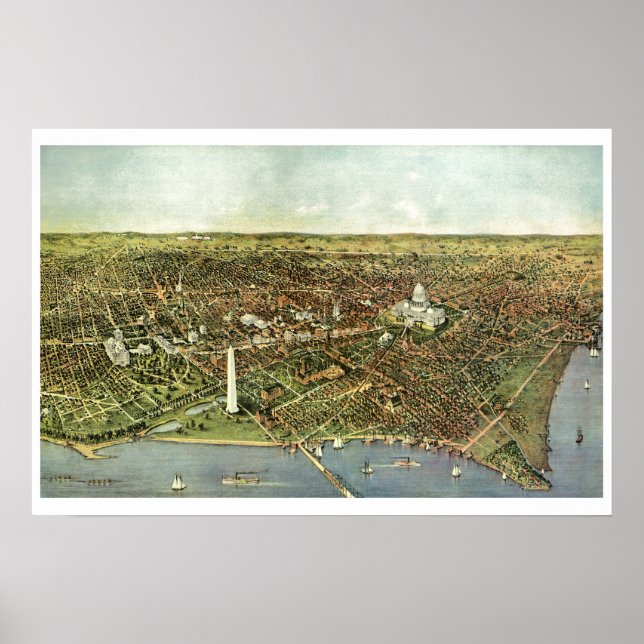Antique Map with a Panoramic View of Washington DC Poster (Front)