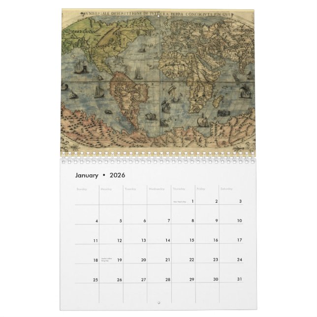 Antique Maps of The World Calendar (Jan 2026)
