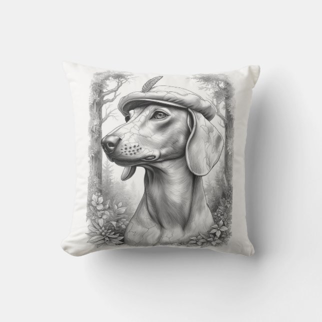 Antique Marble Dachshund Statue Decor Pillow (Front)
