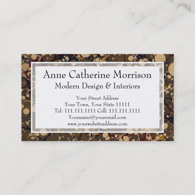 Antique Marble Paper Camouflage Style Pattern Business Card (Front)