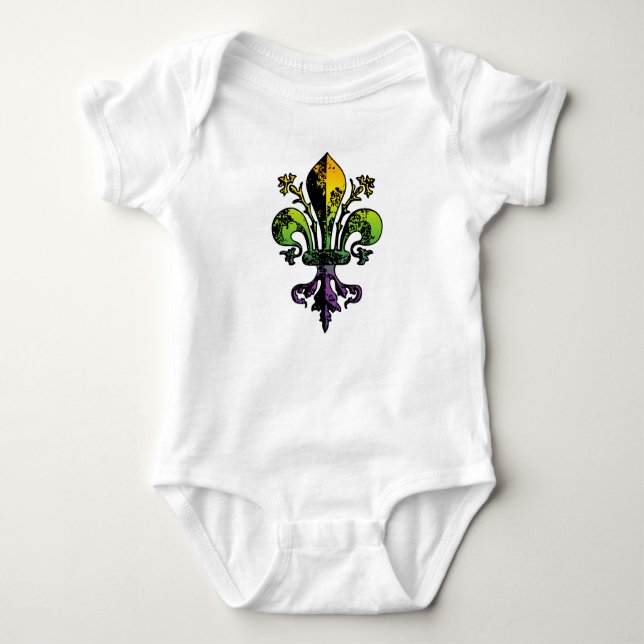 Antique Mardi Gras Fleur Baby Bodysuit (Front)