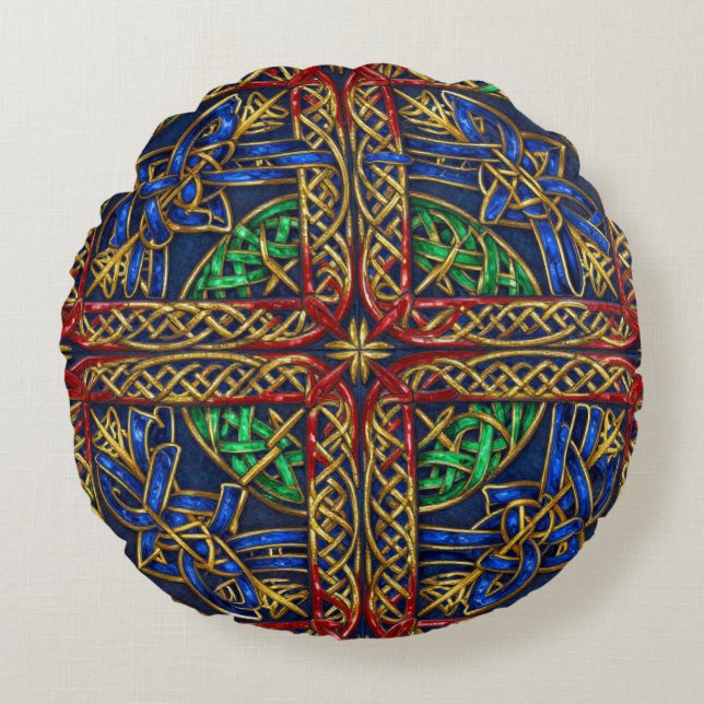 Antique Mediaeval Celtic Knots Round Cushion (Front)