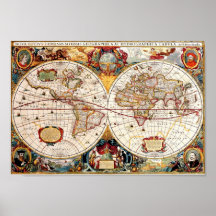 Antique mediaeval, historical World Map Nova