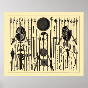 Antique Mediaeval Weapons Illustrations Poster