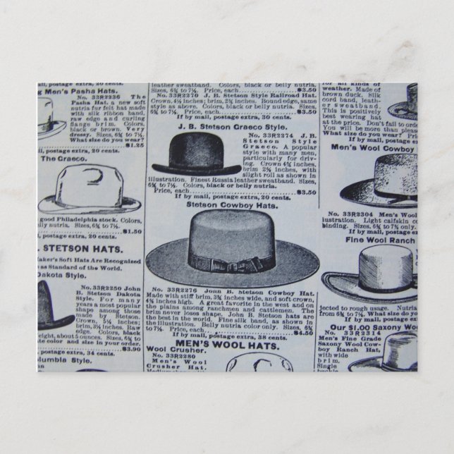 Antique Mens Hats Postcard (Front)