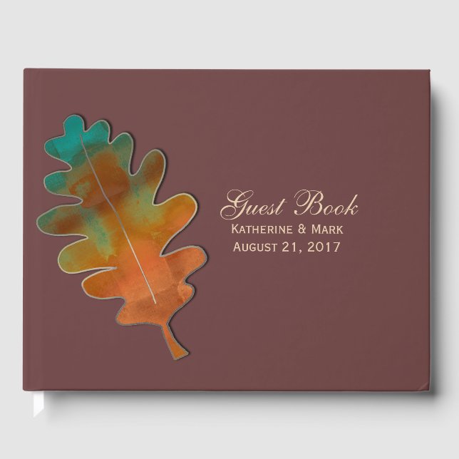 Antique Merlot and Fall Leaf Wedding Guest Book (Front)