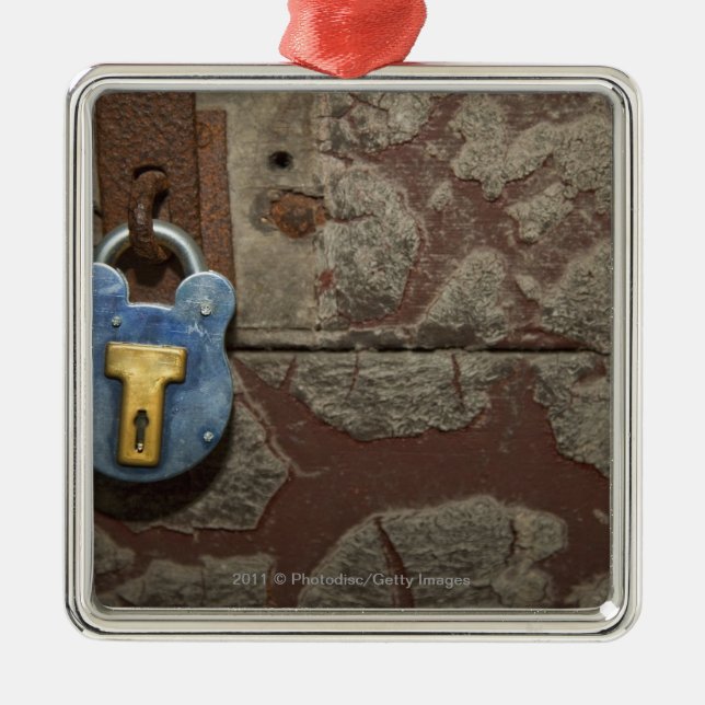 Antique Metal Lock on Stone Wall Ornament (Front)