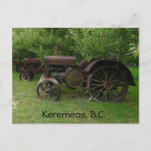 Antique Metal Wheel Tractors Postcard