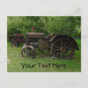 Antique Metal Wheel Tractors Postcard