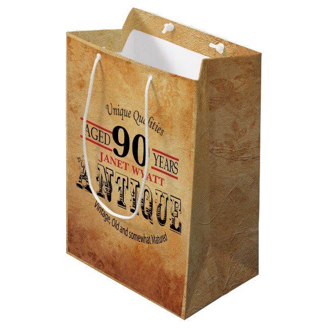 Antique Milestone 90th Birthday Medium Gift Bag (Front Angled)