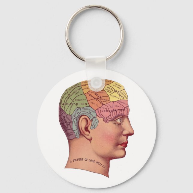 antique Mind Brain Map Phrenology head Key Ring (Front)