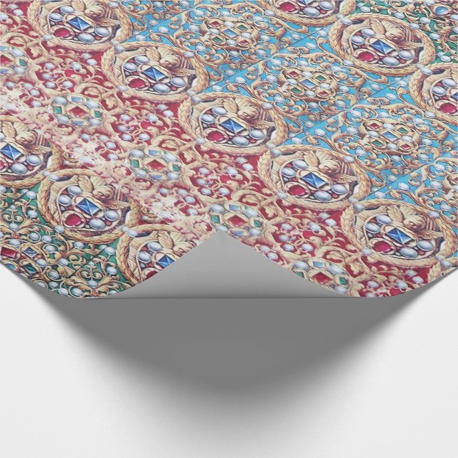 ANTIQUE MINIATURE JEWELS,GEMSTONES,PEARLS ,ANGELS WRAPPING PAPER (Corner)