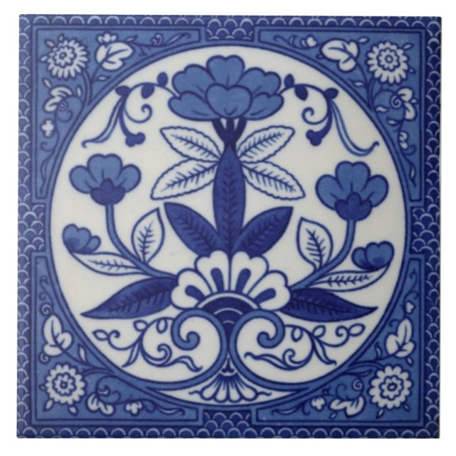 Antique Minton Hollins Blue Aesthetic Tile Repro (Front)