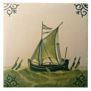 Antique Minton Hollins Sailboat Ship Tile #1 Repro