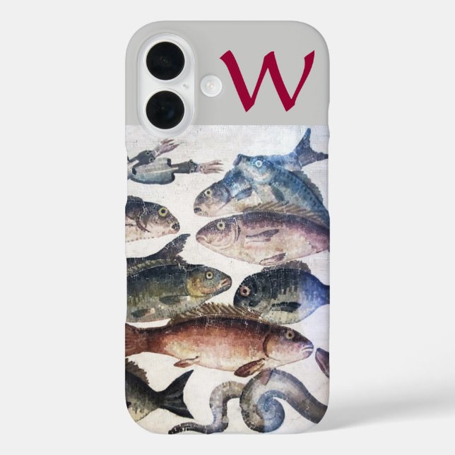 ANTIQUE MOSAIC FISHES,OCEAN SEA LIFE MONOGRAM Case-Mate iPhone CASE (Back)