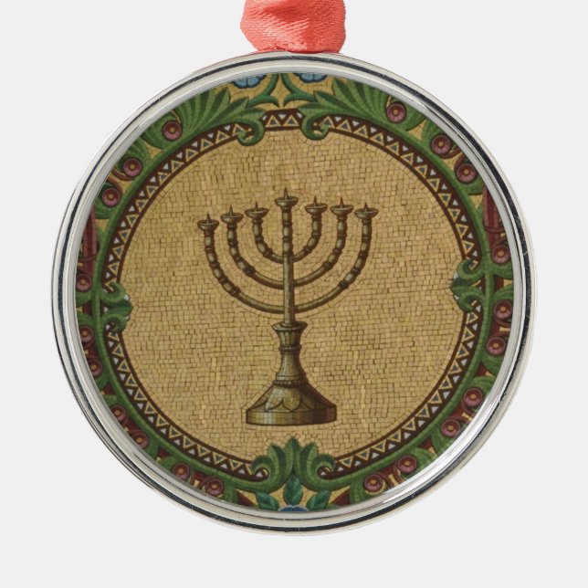 Antique Mosaic Temple Menorah Metal Ornament (Front)