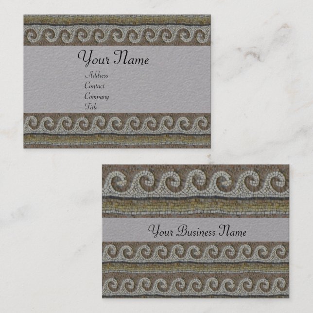 ANTIQUE MOSAIC WAVES Nautical Brown Grey Paper Business Card (Front/Back)