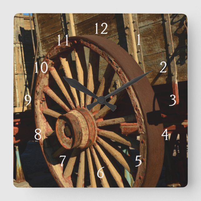 Antique mule train wagon square wall clock (Front)