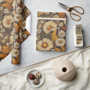 Antique mums and daisies wrapping paper