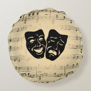 Antique Music and Theater Masks Round Cushion